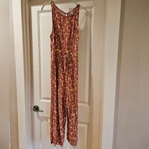 Eyeshadow Maxi Jumpsuit Sleeveless ScoopNeck Open Tie Waist Pockets Floral M EUC